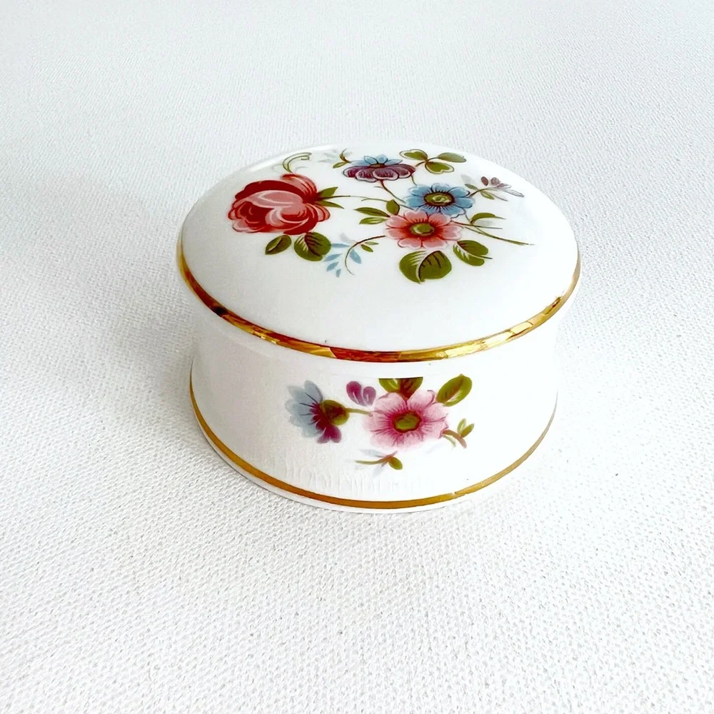 Vintage Queensway Floral Bone China Trinket Jewelry Box